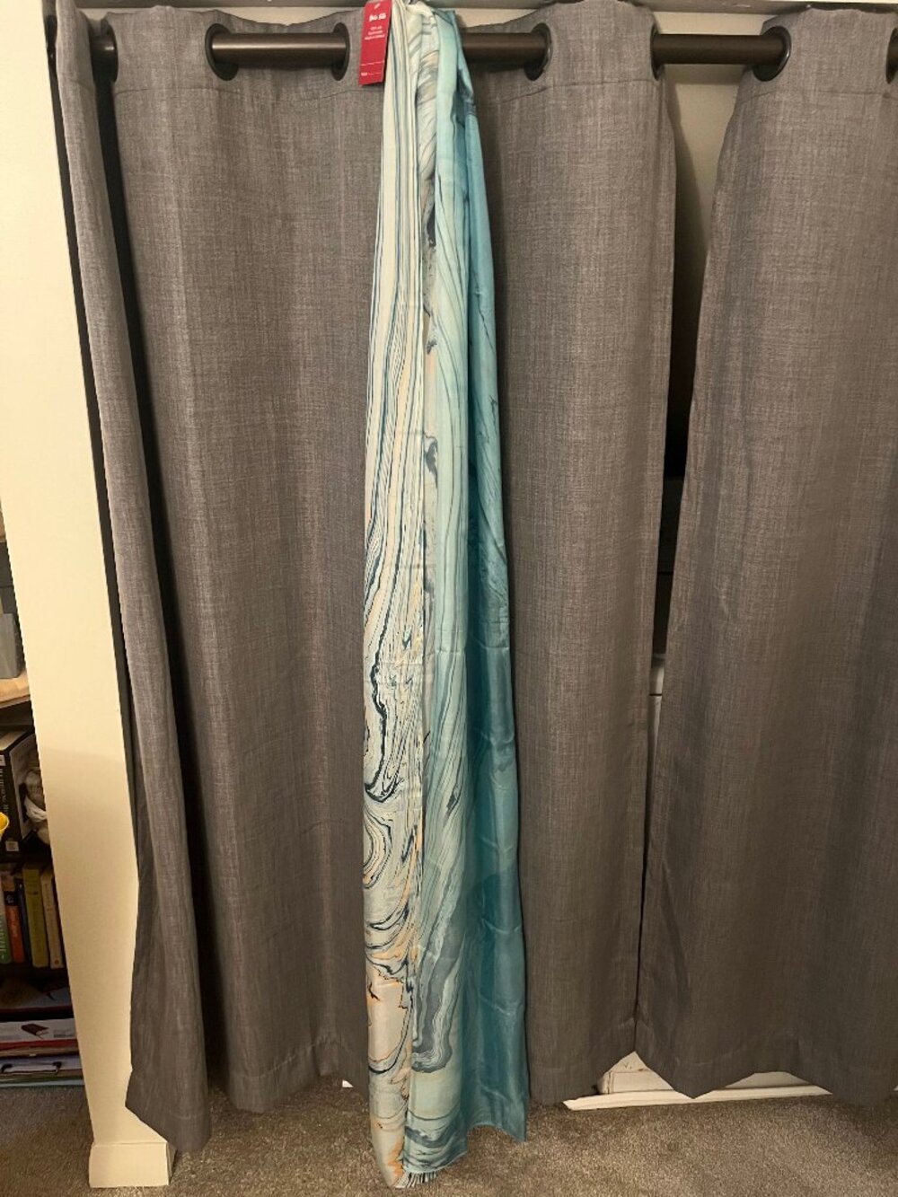 NWT Mão Silk 100% Silk Marbled Scarf Teal Peach Handmade Vietnam Gift Box